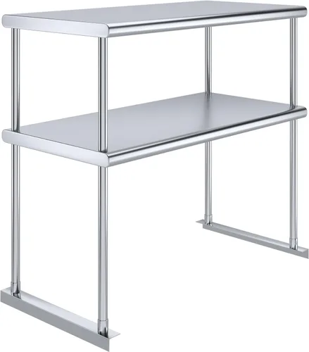 Miniatura 13 de Estante doble de acero inoxidable resistente con certificación NSF de calibre 18 con soportes para cocinas, cuartos de servicio, almacenamiento