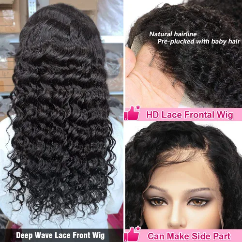 Miniatura 5 de Wingirl - Pelucas de cabello humano con malla frontal transparente HD de 13 x 4, densidad del 180 %, pre-sacado con pelo de bebé, sin pegamento, 13