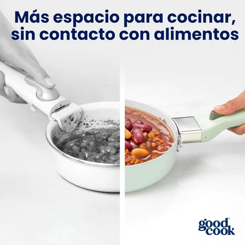 Miniatura 10 de GoodCook Juego de utensilios de cocina de cerámica de 14 piezas con asas extraíbles, ollas y sartenes antiadherentes, aptos para inducción y horno