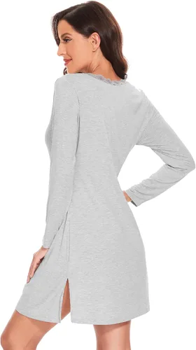 Miniatura 2 de WiWi Camisones de viscosa de bambú para mujer, camisas de dormir de manga larga, pijamas suaves S-XXL