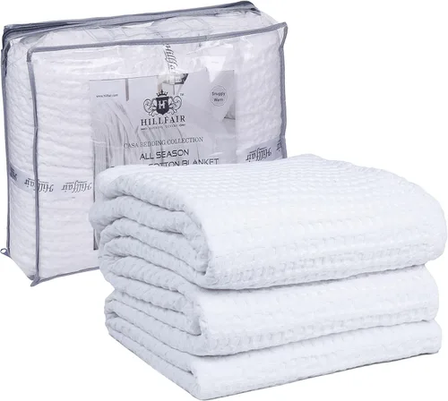 Miniatura 17 de HILLFAIR Manta de Algodón 100% Peinado– Mantas de Cama Tamaño Twin– Mantas Cálidas Suaves para Todas las Estaciones Transpirables Ligeras de Verano
