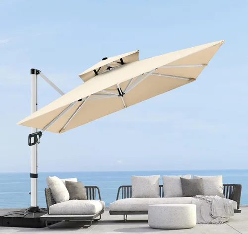 Miniatura 8 de ABCCANOPY Patio Umbrella Cantilever Double Top Outdoor Offset Umbrella with 360° Rotation