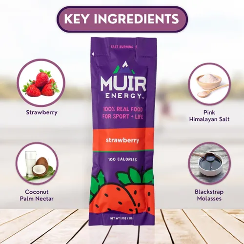 Miniatura 3 de MUIR Strawberry Real Food Energy Gel - 10 unidades Gel orgánico vegano de resistencia sin gluten sin gluten de combustión rápida Energía limpia