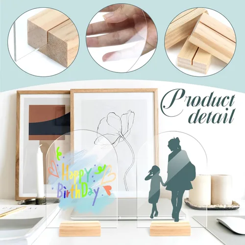 Miniatura 3 de Bercoor Paquete de 5 carteles acrílicos de arco transparente en blanco de 5 x 7 pulgadas con soportes de madera, hoja acrílica arqueada, números