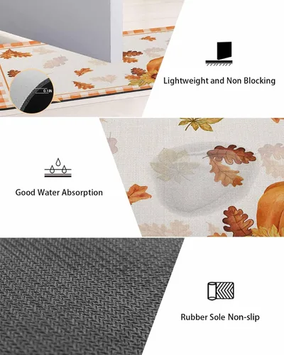 Miniatura 3 de Tapete de baño de calabaza a cuadros para bañera, antideslizante, de secado rápido y absorbente, de tierra de diatomeas, fregadero de cocina