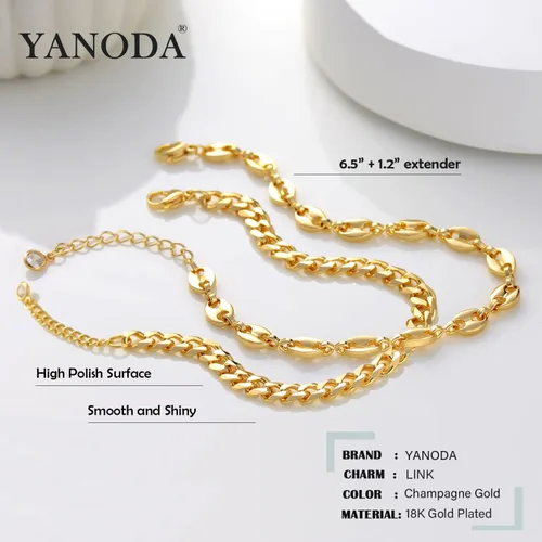 Miniatura 2 de YANODA Pulsera rellena de oro para mujer, chapada en oro de 18 quilates, pulsera de eslabones delicada para mujer, hecha a mano, apilable, regalo