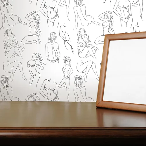 Miniatura 4 de Naked Laaaadies - Papel tapiz para despegar y pegar, formas gruesas de una mujer, arte impresionante, línea de cuerpo femenino, papel de pared