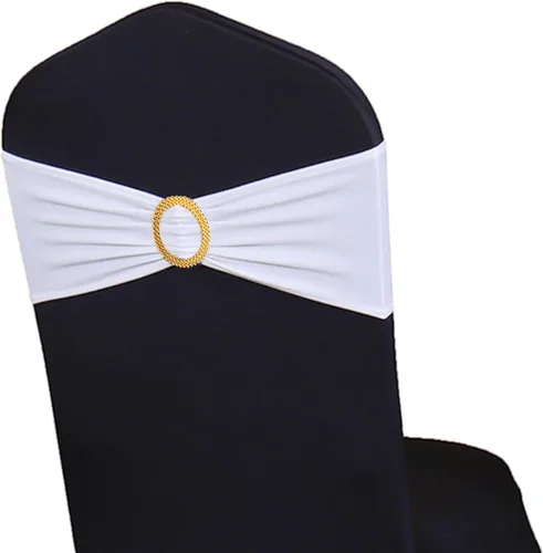Miniatura 10 de Paquete de 50 bandas elásticas para sillas de bebé azul para boda, bandas elásticas de licra con hebilla deslizante, arcos de sillas de spandex