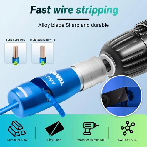 Miniatura 6 de Pelacables y Retorcedor para AWG, Pelacables de Cable Eléctrico Calibre 14-12-10 Herramienta Retorcedora de Cables para Juego de Taladro 4 en 1