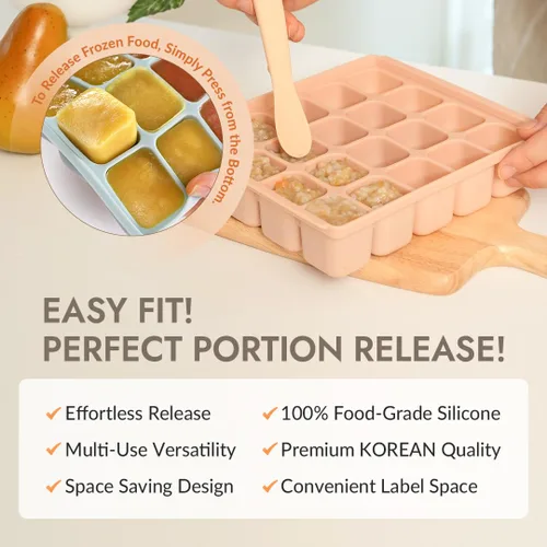 Miniatura 6 de Bandeja de silicona para congelador, cubos de almacenamiento de comida para bebé con tapa a clip, congelar comida para bebé, sopas, purés, hielo
