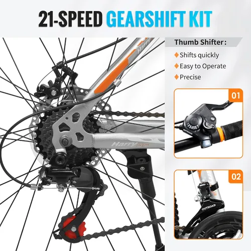 Miniatura 3 de Outroad - Bicicleta de montaña de 26 pulgadas, 7/21 velocidades/acero de alto carbono/marco de grado de aviación, freno de disco dual/V, bicicleta