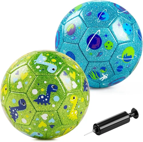 ZOOJOY Balón de fútbol de tamaño 2 para niños pequeños, paquete de 2 pelotas de fútbol para niños con bolsa de malla de inflador, juguetes de