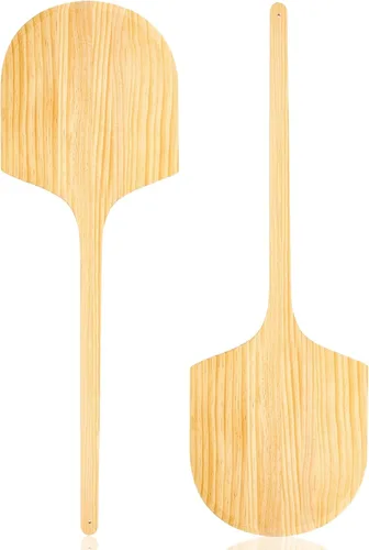 Paquete de 2 cáscaras de madera para pizza, plato de 14 pulgadas de largo x 12 pulgadas de ancho, con mango de madera de 22 litros, 36 de longitud