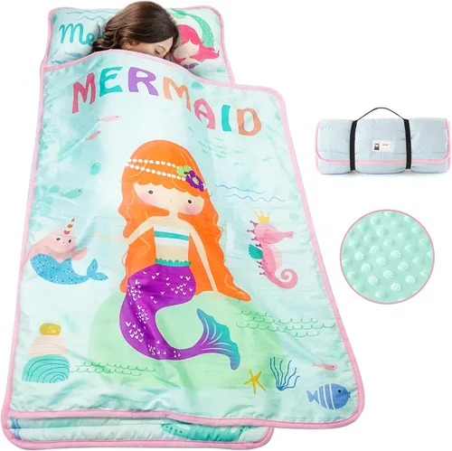 Miniatura 9 de TANOSHII® Tapete para siesta para niños pequeños con almohada y manta, tapete portátil para dormir para niños, para guardería, preescolar, 21 x 53