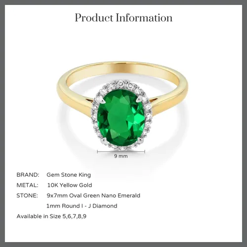 Miniatura 27 de Gem Stone King Anillo de compromiso ovalado de oro amarillo de 10 quilates con piedra natal y halo de diamantes Ovalado de 0.354 x 0.276 in