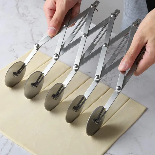 Miniatura 4 de Cortador de pastelería de acero inoxidable de 5 ruedas, rodillo de pasta expandible para fideos, pizza, corteza de pastel, divisor de galletas