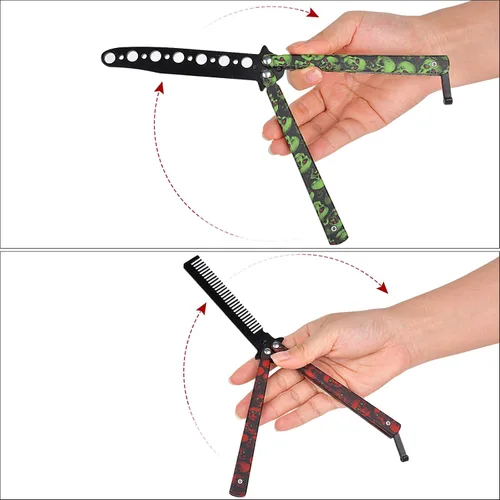Miniatura 6 de AIFUSI Cuchillo de entrenamiento de mariposa de práctica, paquete de 2 peines plegables de acero, hoja sin afilar, no ofensivo, Bilsong