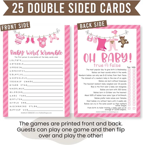 Miniatura 3 de Hadley Designs Juegos de baby shower para 25 invitados, juego de baby shower rosa para niña, juego de baby shower, juego de baby shower verdadero