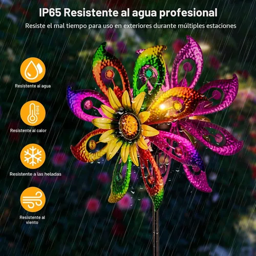 Miniatura 5 de Molinillo de viento solar de 360° con luces, girasol, jardín, decoración al aire libre, patio, césped, decoración artística para patio, molinos