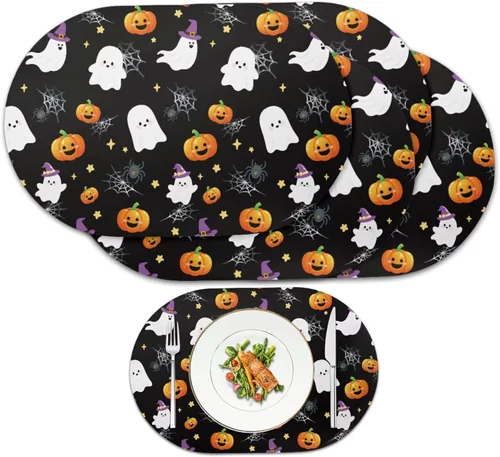 Miniatura 33 de Ghost Placemats Set of 2 Wipeable Faux Leather 12X18 Inch Waterproof Non-Slip Mats Spooky Table Decor Heat Resistant for Scary Dinner Party Fantasma