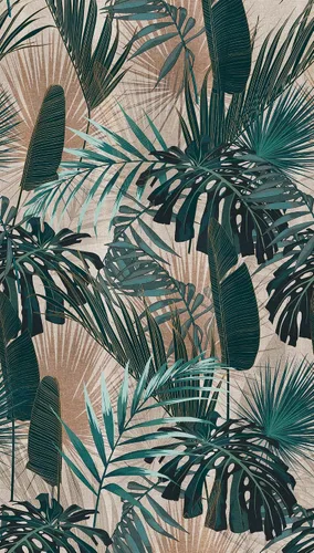 CONCORD WALLCOVERINGS ™ Papel tapiz floral para dormitorio, hojas de palmera, beige, azul y verde, 63 pulgadas de ancho x 110 pulgadas de alto, 3