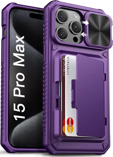 Miniatura 16 de Vihibii Funda para iPhone 13 Pro Max/iPhone 12 Pro Max con tarjetero (4 tarjetas) [bloqueo RFID] y cubierta de cámara deslizante, protección contra