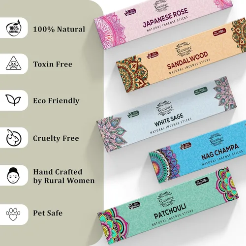 Miniatura 8 de Raajsee Varitas de incienso (6.35 oz), 100% puras orgánicas y naturales, enrolladas a mano, sin productos químicos, perfectas para aromaterapia