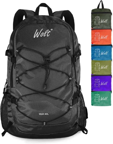 WOLT Mochila de viaje plegable de 40 L, mochila plegable y ligera para hombres y mujeres, bolsa de senderismo impermeable para acampar al aire libre