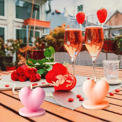 Miniatura 6 de Molde de vela en forma de corazón con base, molde de silicona para hacer velas, diseño romántico de corazón para el día de San Valentín