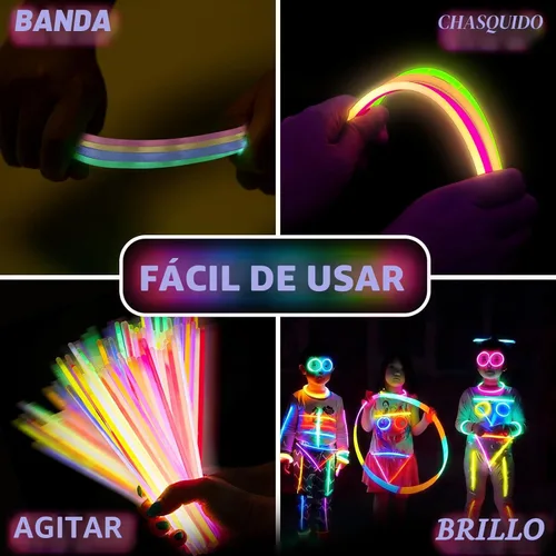 Miniatura 5 de SHQDD Paquete de 100 varillas de brillo a granel, palitos brillantes de neón de 8 pulgadas, varillas luminosas de bricolaje con conectores, pulseras
