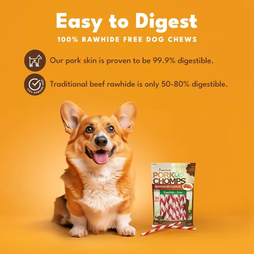 Miniatura 2 de Pork Chomps Masticables de piel de cerdo horneada para perros, mini giros de 5 pulgadas, 30 unidades, envoltura con sabor a pepperoni, golosinas