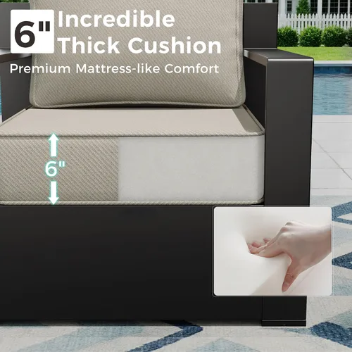 Miniatura 5 de Muebles de Patio al Aire Libre de Aluminio, Sillas de Metal para Todo Clima con Cojines de 6 Pulgadas de Grosor, Asiento Profundo para Jardín, Beige