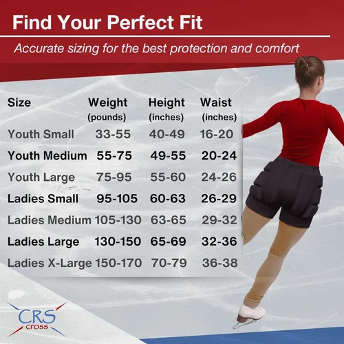 Miniatura 3 de CRS Cross Padded Figure Skating Shorts. Crash Pad Pants for Roller, Inline, Ice Skating, Snowboarding, and Skiing. Fall Impact Protection for Butt