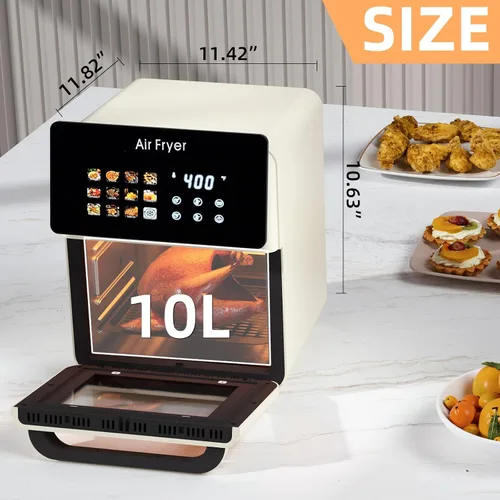 Miniatura 4 de Horno freidora de aire profesional grande de 10 litros con parrilla para uso en cocina, hornos de convección inteligentes 12 en 1, freidora de aire