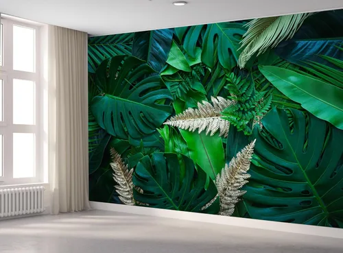 Miniatura 3 de Papel tapiz verde tropical, 108 x 75 pulgadas, hoja de selva mural de pared para dormitorio, sala de estar, guardería (no se pega ni se pega)