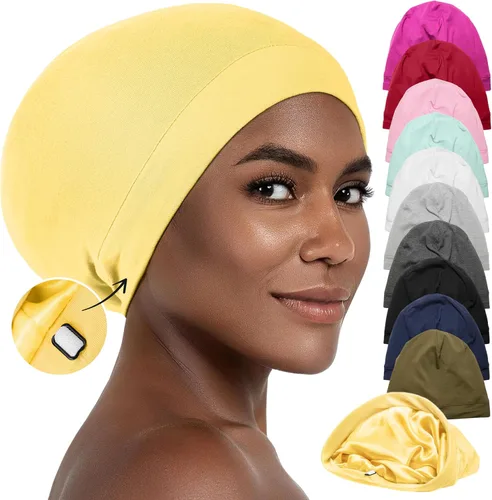 Miniatura 15 de CAPLORD Gorro de satén para dormir, envoltura de pelo rizado para hombres, gorros de seda ajustables para mujeres, gorro de seda para el cabello