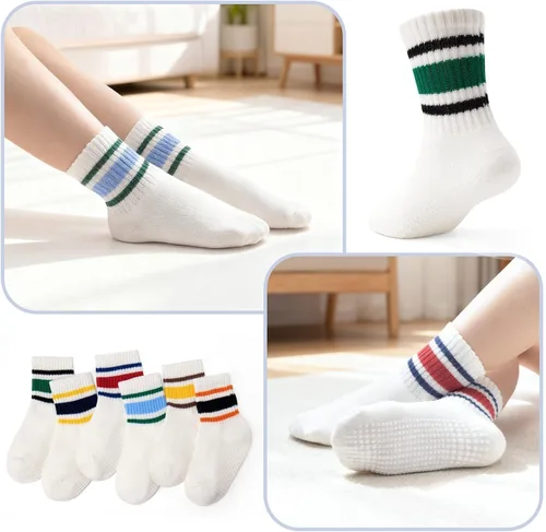 Miniatura 6 de Calcetines antideslizantes de agarre para niños pequeños con suela antideslizante, calcetines de algodón unisex para bebés, niños y niñas, 6 pares