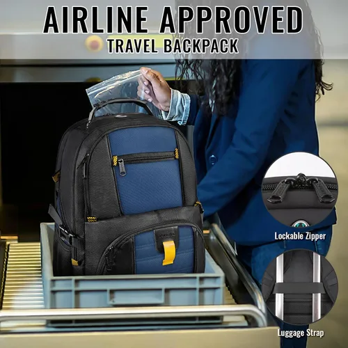 Miniatura 5 de YOREPEK 18.4 Mochila para laptop, mochilas grandes con puerto de carga USB, mochila de fin de semana aprobada para vuelos de TSA, con correa de Roy