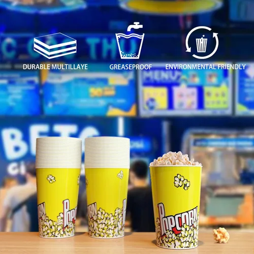 Miniatura 2 de Recipientes de palomitas de maíz de 46 onzas, paquete de 44 cubos reutilizables de cartón para palomitas de maíz, tazas clásicas de palomitas