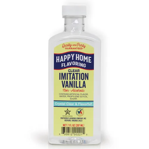 Happy Home Sabor de vainilla de imitación transparente, sin alcohol, certificado Kosher, 7 onzas.