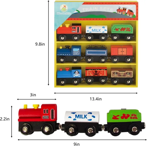 Miniatura 2 de Conjuntos de Trenes de Madera para Niños Pequeños, 9 Piezas de Tren de Juguete Magnético Compatible con Brio, Thomas, Melissa y Doug, para Niños