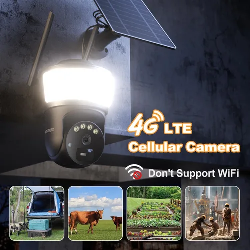 Miniatura 7 de Cámara de seguridad solar celular 4G LTE inalámbrica para exteriores, cámara de seguridad sin WiFi con potente foco, almacenamiento en la nube