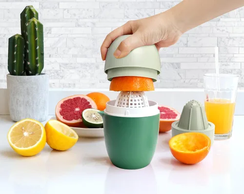 Miniatura 3 de Lechin Exprimidor de mano - Exprimidor de cítricos con forma de limón - Exprimidor de limón a mano con dos opciones de prensa para diferentes frutas