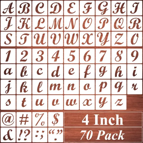 Miniatura 14 de Plantillas de letras del alfabeto de 2 pulgadas para pintar, paquete de 70 plantillas de letras y números con letreros para pintar sobre madera
