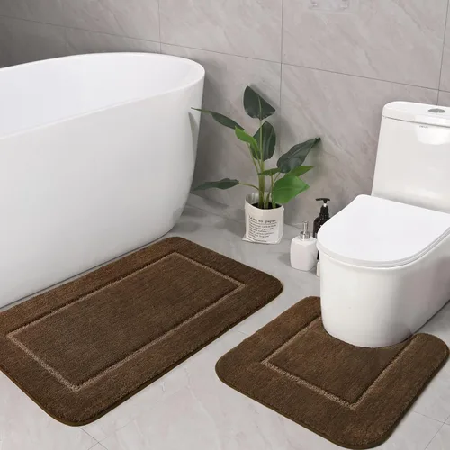 Miniatura 24 de LOCHAS Juego de Alfombras de Baño Beige, Juego de Alfombras de Baño Suaves de 2 Piezas, Tapete de Inodoro en Forma de U de 20x20 y Alfombras de Baño