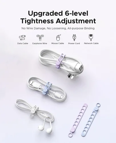 Miniatura 4 de ORICO Bridas de silicona para cables, organizador de cables de datos reutilizable con diseño de hebilla de bloqueo, envolturas de cable de alta