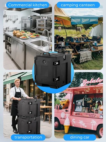 Miniatura 6 de HOUSNAT - Calentador de alimentos con ruedas, contenedores calientes de 82Qt para catering, portabandejas de alimentos aisladas LLDPE con asas