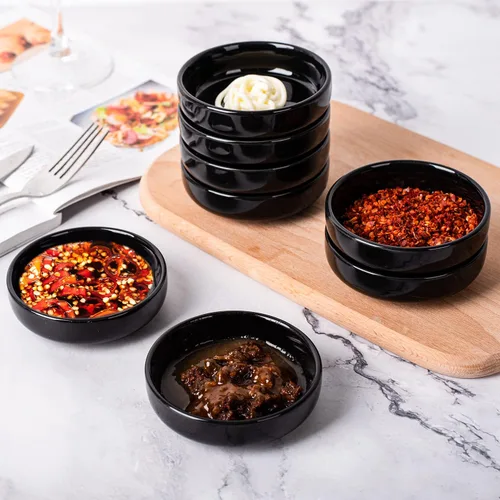 Miniatura 5 de DELLING Juego de 8 cuencos de inmersión negros de 3.5 onzas, tazas de salsa de porcelana, tazas de charcutería para salsa de soja, condimentos