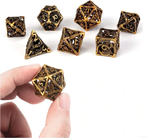 Miniatura 19 de Dados DND, dados de metal huecos D&D, juego de dados de mazmorras y dragones con caja de regalo, 7 piezas de juegos de dados poliédricos steampunk