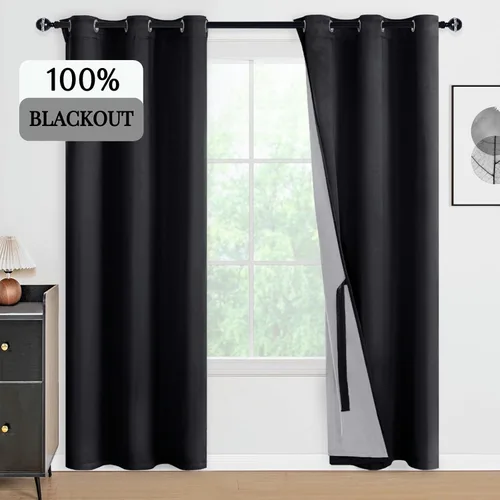 Miniatura 37 de DWCN Cortinas 100% opacas de 84 pulgadas de largo para dormitorio con forro negro, paneles de cortina de ventana de doble capa con aislamiento Azul
